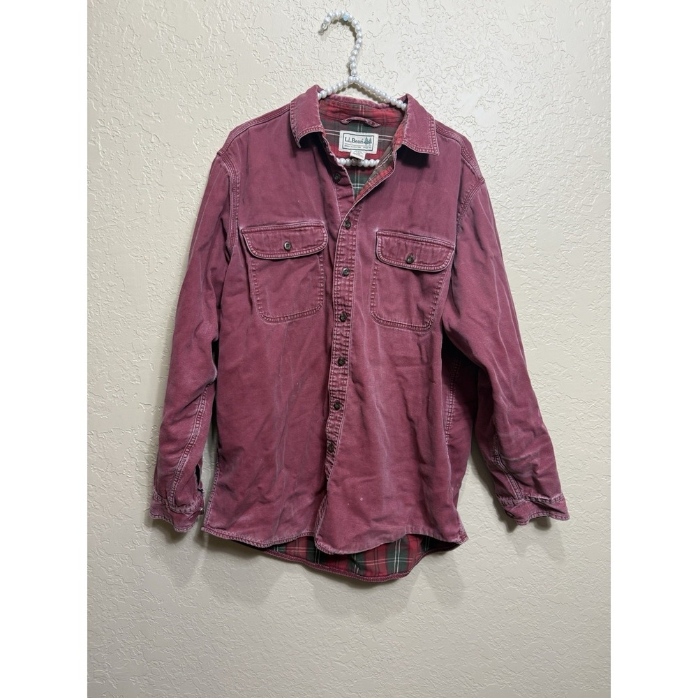 LL Bean VTG Flannel Lined Shirt Jacket Shacket Men's Red Cotton Hurricane L Tall